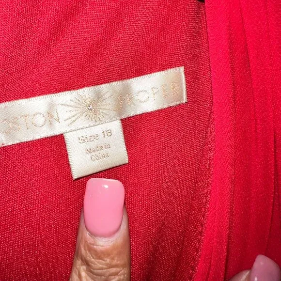 Beautiful Boston Proper Sassy Red Dress V neck pleaded Size 18 - Picture 2 of 5